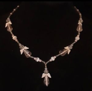 Handmade CRYSTAL ANGEL NECKLACE PINKS & SILVERTONES